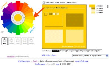 Captura de pantalla del programa Color Scheme Generator