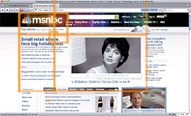 Captura de pantalla de msnbc.msn.com amb els primers set rectangles auris superposats.