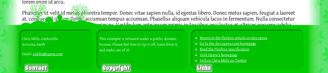 Una aplicación sencilla de Flexbox nos da un diseño responsive útil - la imagen muestra un diseño de una, dos y tres líneas, en diferentes anchos de ventana